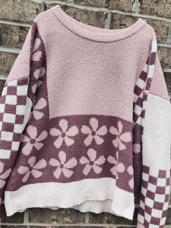 Hem & Thread Sweaters - Mauve And Pink abstract Floral-Pattern Sweater